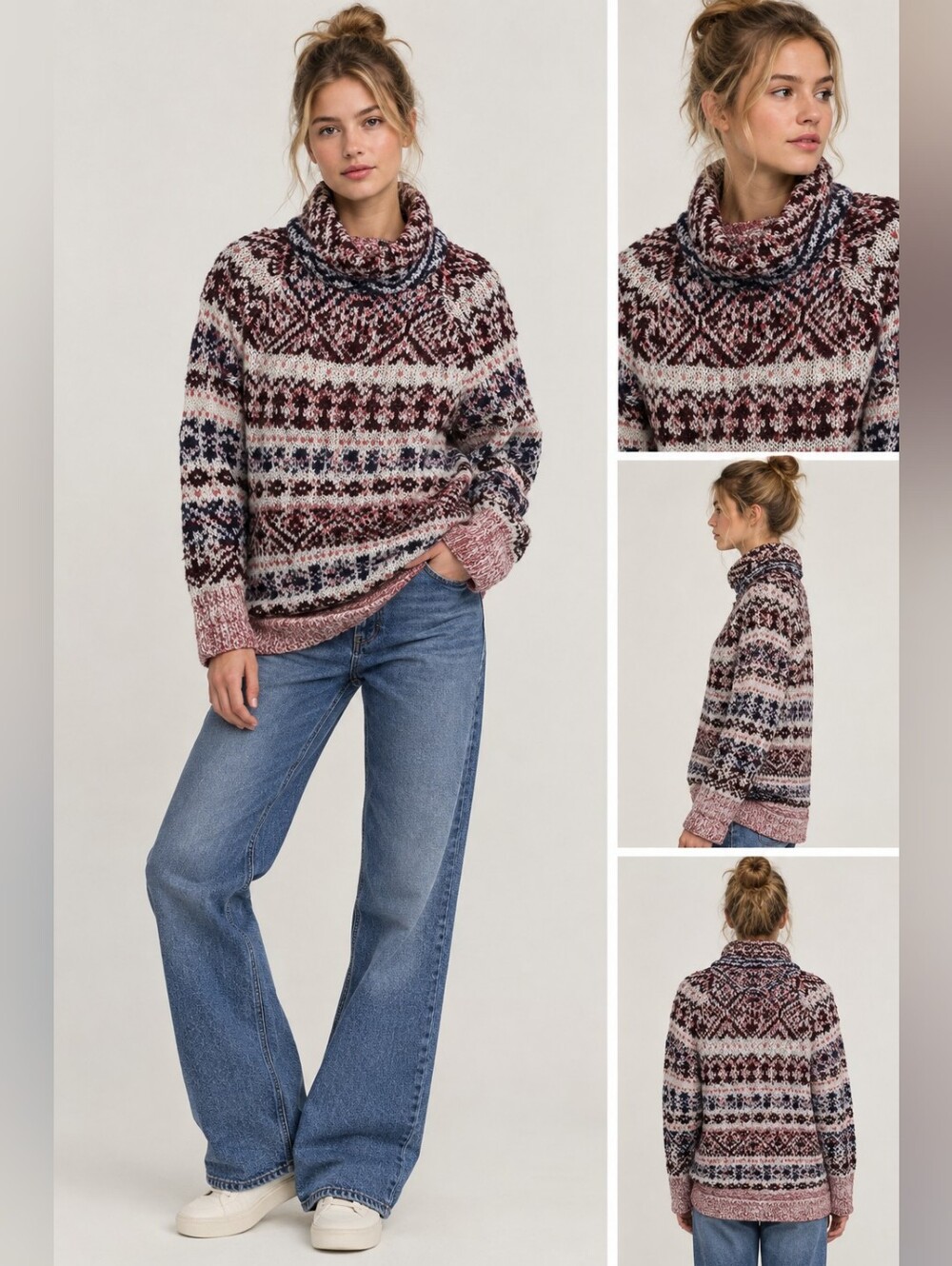 Free People Multicolor Fair Isle Knit Sweater Oversized XS